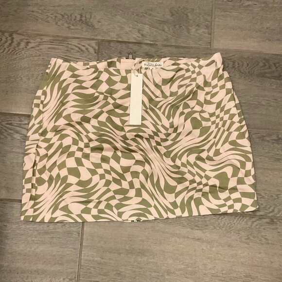 For Love and Lemons Distorted Checker Aiko Mini Skirt Size M Green/Pink - Picture 2 of 2